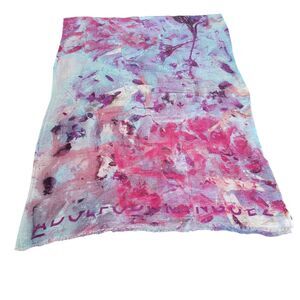 Adolfo Dominguez Scarf Shawl Watercolor Multicolor print Pink Purple Blues
